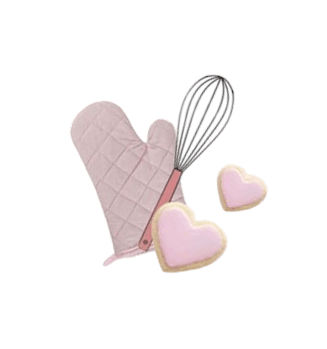Baking mitt, whisk and cookies