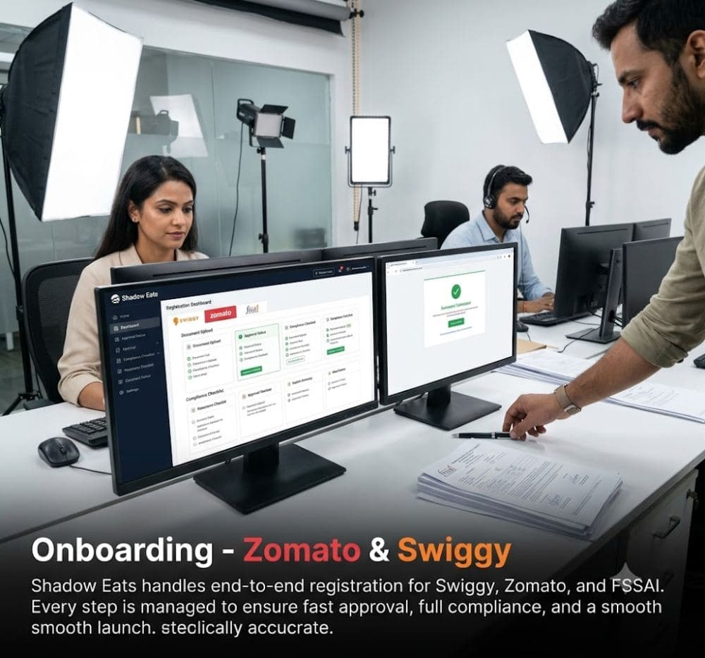 Shadow Eats team onboarding a restaurant onto Zomato and Swiggy