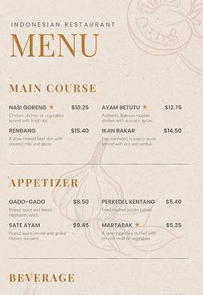 A3 Single Paper Menu Design